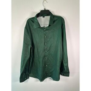 Manfinity Shirt Mens XXL Green Geometric Print Long Sleeve Button-Up Casual